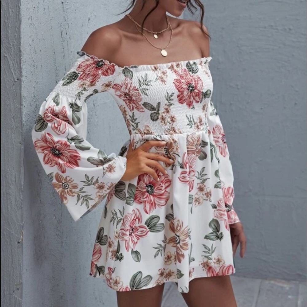Floral print off shoulder dress